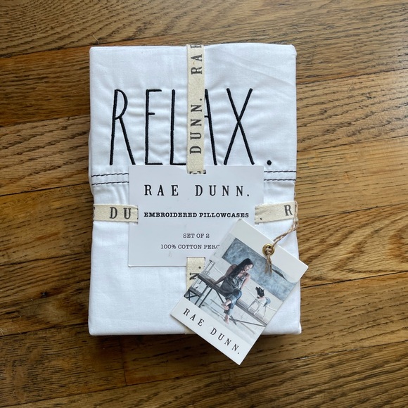 Rae Dunn Other - Rae Dunn RELAX Embroidered Pillowcases, Set of 2, White Cotton/Black Embroidery